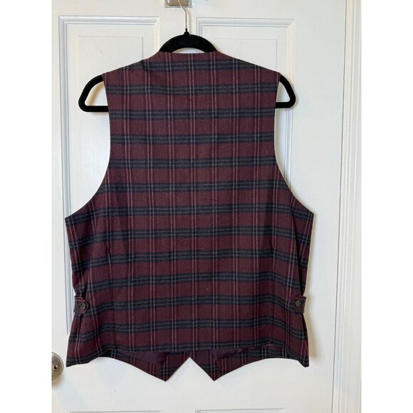 Paul Fredrick Deep Purple Dark Grey Plaid Men's Wool Vest Size 40 - Picture 4 of 10